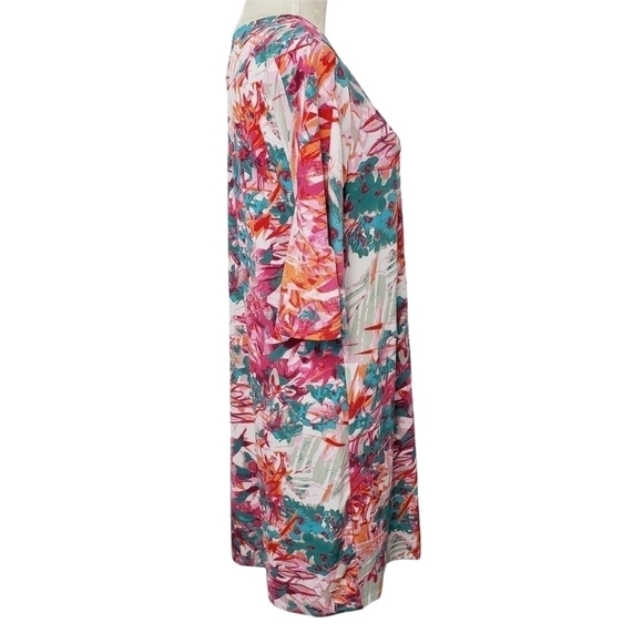 Nwt Amanda + Oak L Floral Sheath 3/4 Bell Sleeve Pink & Teal 4% Spandex - Picture 2 of 10